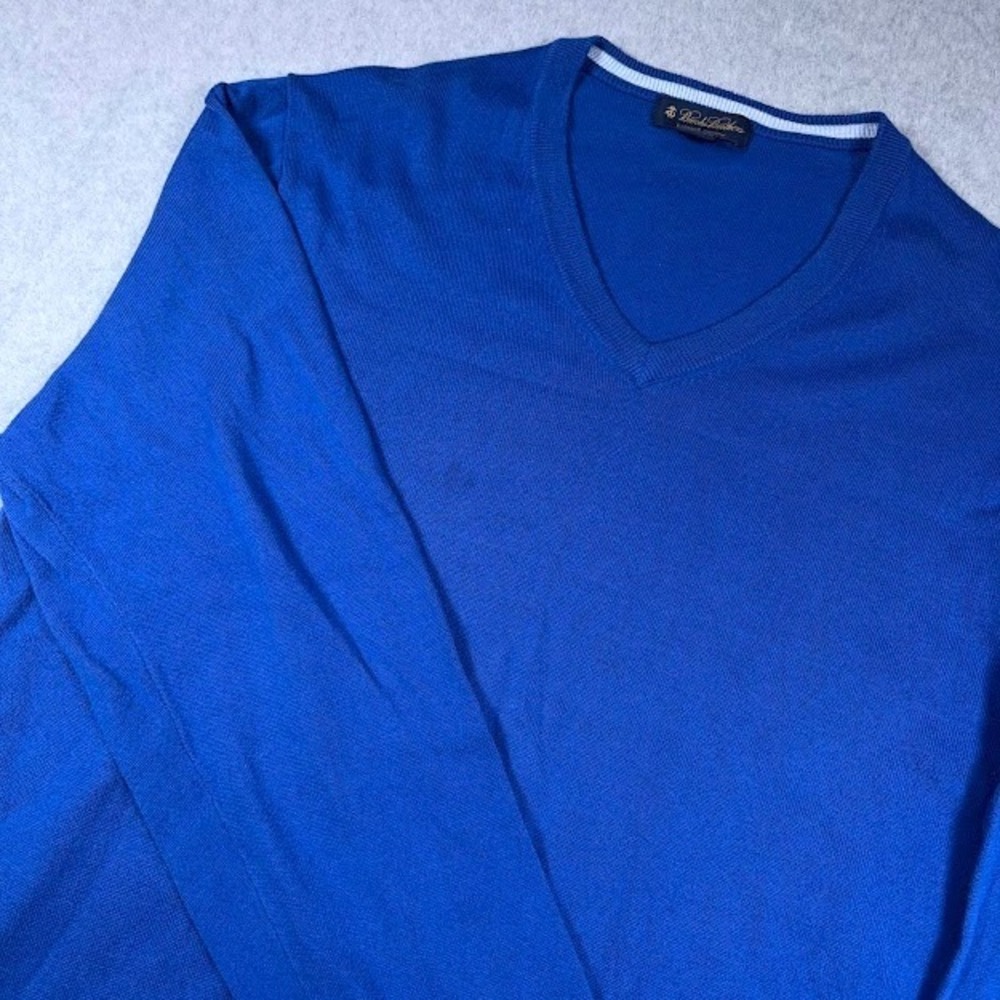 Brooks Brothers Supima‎ Cotton V Neck Sweater  Mens XXL Royal Blue Warm Fall